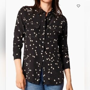 NWT Equipment 100% Silk Shirt Black Star Print Button-Up Shirt Long Sleeve